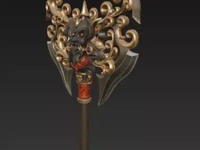 Demonic Bone Axe - Stylized Fantasy Battle Weapon 3D model