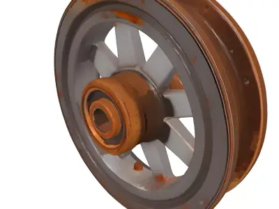 Vintage Rusty Metal Machine Wheel 3D model