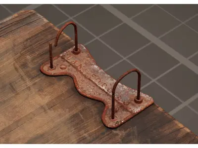 Old Wooden Clipboard with Rusty Ring Binder  Low-poly 3D model