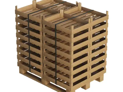 Wooden Fruit Crates On Pallet 3D model