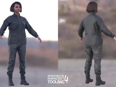 Woman - Military Uniform 2 - Modular - Rigged Low-poly 3D model