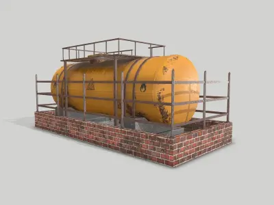 Industrial Tank and Platform Low-poly 3D model