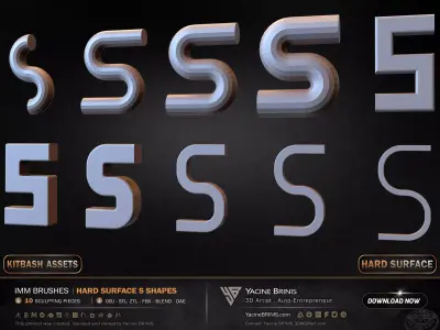 10 Hard Surface IMM S Shapes Low-poly 3D model