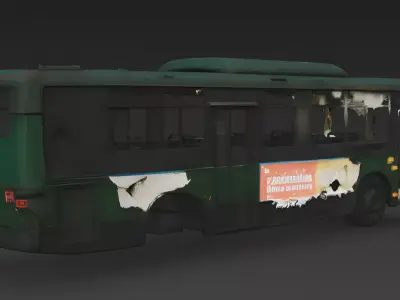 The End of the Line Ruined Green Bus 3D Model Low-poly 3D model