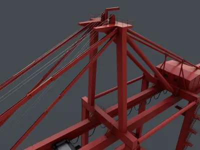 PBR Quayside Container Crane V2 - Red Low-poly 3D model