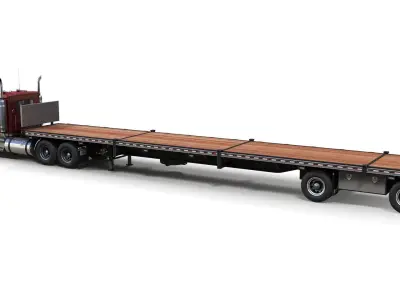 Kenworth  W900L flatbed trailer Low-poly 3D model