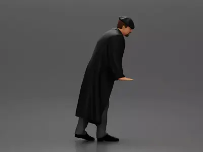Man in coat wearing flat cap standing with serious expression 3D print model