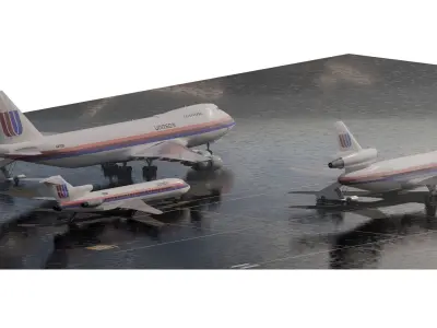 United airlines 70s 747-100 727-200 DC-10 3D model