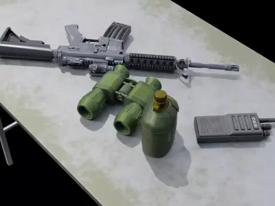 Military Equipment Pack  M4 Rifle Grenad Binoculars Walkie talke Low-poly 3D model