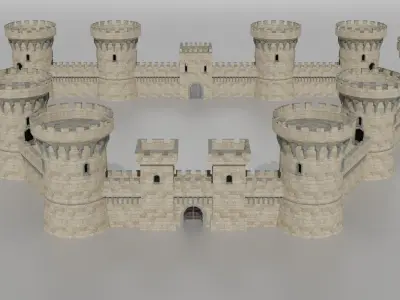 Medieval castle Low-poly 3D model 3
