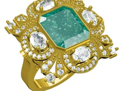 Antique Emerald Art Deco Ring 3D print model purchase