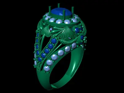 Women Ring 83 low weight antique style cluster ring for women 3D print model