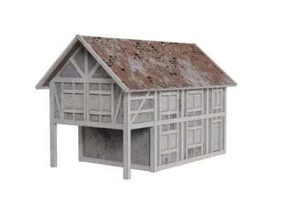 Low Poly Medieval House and Windmill Low-poly 3D model