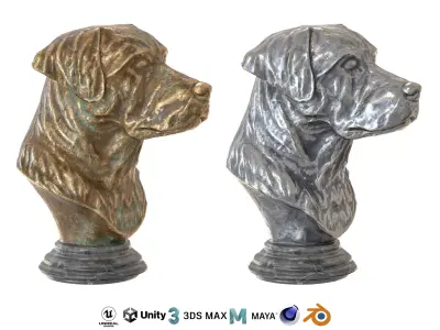 Dog bust metal statues Low-poly 3D model