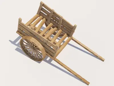 Wooden Cart Low-poly 3D model