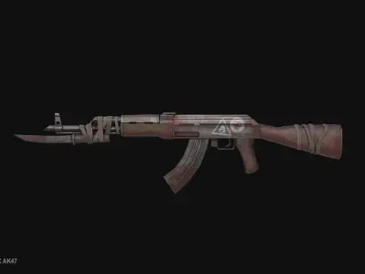 Post apocalyptic AK47 Low-poly 3D model