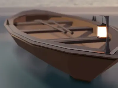 low-poly wooden boat Free low-poly 3D model