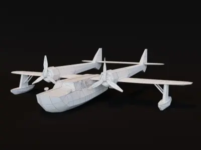 Seaplane paper airplane with propellers Low-poly 3D model