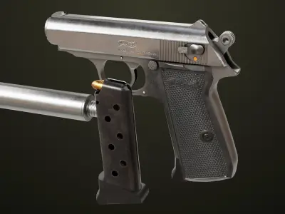 Pistol 05 Silver Generic All PBR Unity UE Textures Included Low-poly 3D model