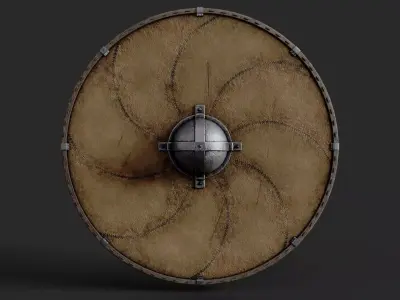 Slavic round leather shield- sun wheel Low-poly 3D model
