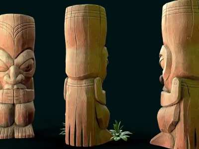 Stylized Wood Totem 3 Low-poly 3D model