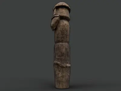 Big Slavic Wooden Medieval Settlement Totem Statue Low-poly 3D model