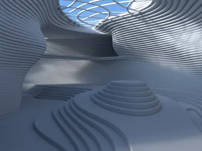 Abstract layered curve building 3D model