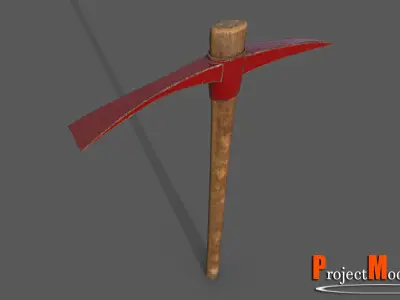 Pickaxe-Version001 axe with wooden handle Low-poly 3D model