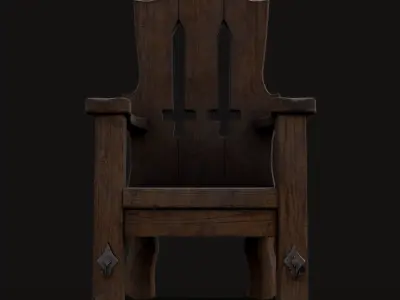 Medieval Rustic High Back Sword Chair  Low-poly 3D model