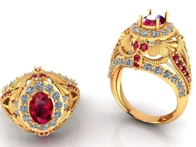 Women Ring 83 low weight antique style cluster ring for women 3D print model
