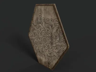 Slavic diamond-shaped shield painted flower symbol Low-poly 3D model