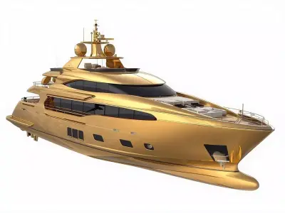 Luxury Gold Metallic Super Yacht 3D Model 3D model