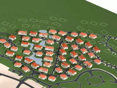 Villa residential area in middle of field 3D model