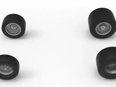 Wheel Set of Vintage Pavement Silver Crown Car Scale 1 to 25 3D print model