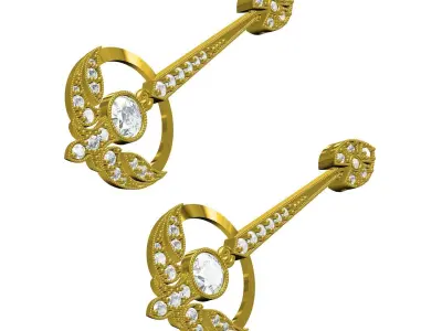 Antique Diamond Long Dangle Drop Earring 3D print model