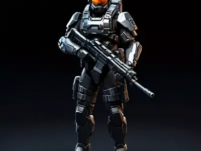 SciFi Futuristic Soldier with Rifle Low-poly 3D model