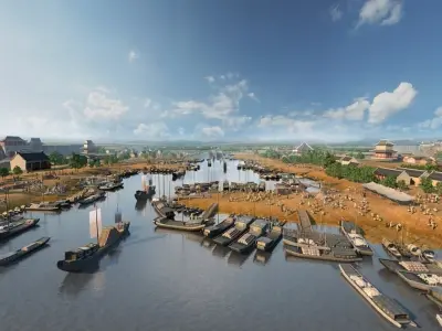 3DMAX model  Ancient Chinese wharf and canal shipping 3D model
