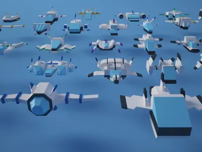 50 Game Ready Lowpoly Spaceships Pack model Low-poly 3D model