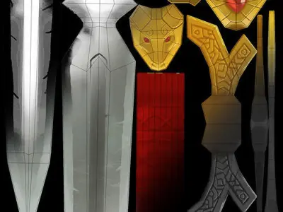 Handpainted Elk Sword 01 Low Poly Model Free low-poly 3D model