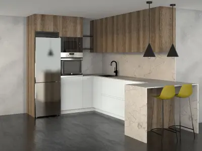 Kitchen modern with wooden cabinets 3D model