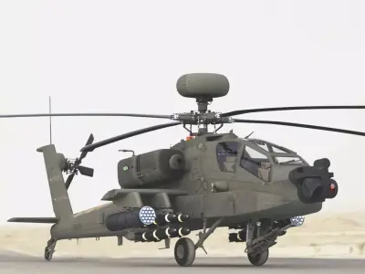 AH64E Apache Longbow Helicopter Green Low-poly 3D model
