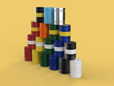 STACKED VARIOUS COLOR FUEL OIL STEEL DRUM GALLON BARREL GAS TANK 3D model