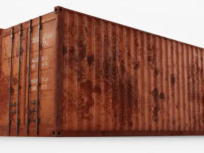20Ft Cargo Container - Orange - Rusted 3D model
