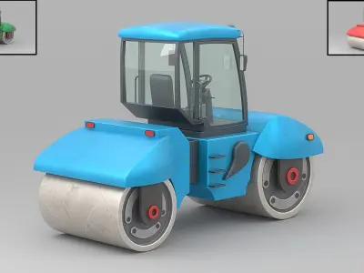 Cartoon Road Roller Low-poly 3D model