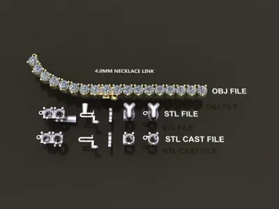 3-PRONG TENNIS DIAMOND NECKLACE LINK 4MM 3D print model