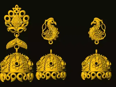 jumka gold jhumka earrings 3D print model