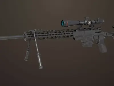 Sniper Rifle 04 Black Rigged All PBR Unity UE Textures Low-poly 3D model
