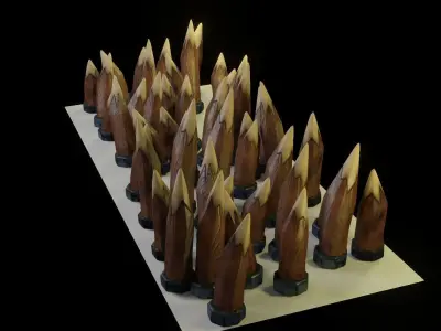 Spikes set of wooden spears Low-poly 3D model