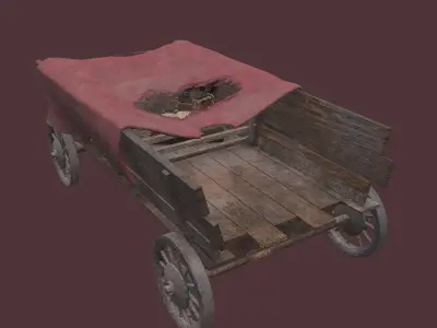 Wooden Wagon With Junk Low-poly 3D model