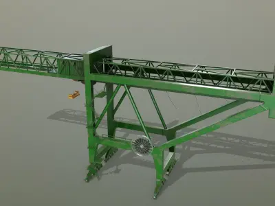 PBR Port Container Crane - Green  Low-poly 3D model
